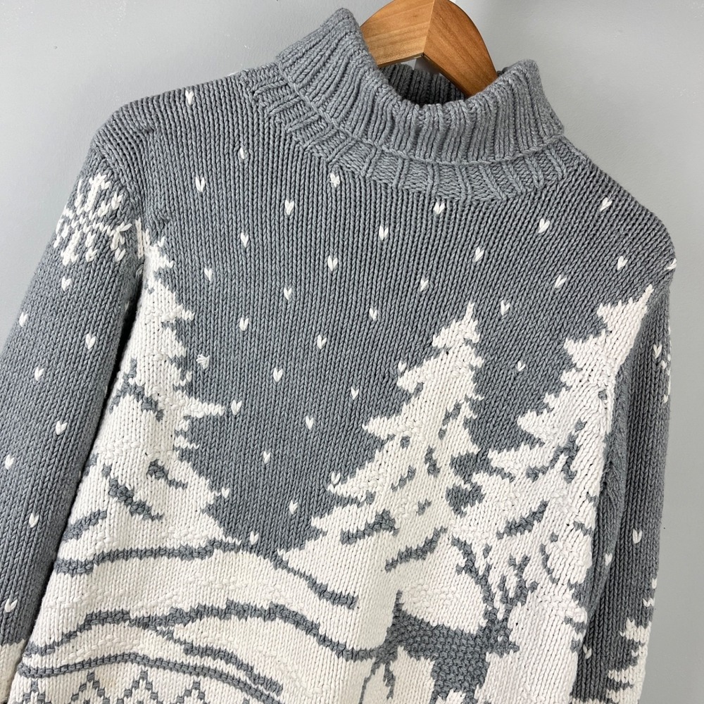 Vintage Liz Claiborne Sweater Womens M Snowy Winter Deer Scene Turtleneck Cozy
